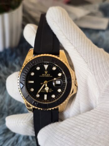 Rolex Golden Black Dial With Rubber Strap